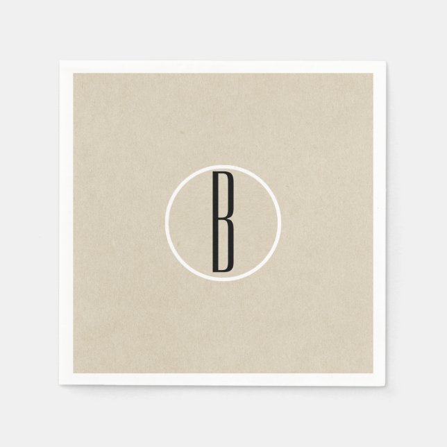 Servilleta De Papel Kraft Marrón Chic Monograma Letra Inicial Rústica (Anverso)