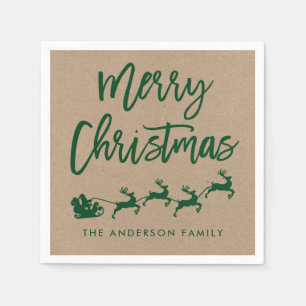 Servilleta De Papel Kraft Modern Brush Script Santa Navidades Green