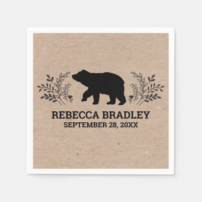 Servilleta De Papel Kraft Rustic Bear Lumberjack Baby Shower Napkin (Anverso)