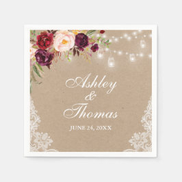 Servilleta De Papel Kraft Rústico Boda Jar ilumina el encaje floral