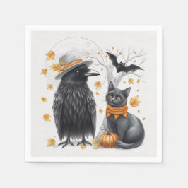 Servilleta De Papel Krähe und Katze Halloween Herbst Crow 