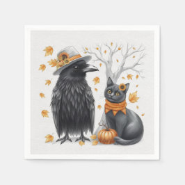 Servilleta De Papel Krähe und Katze Herbst Thanksgiving Crow 