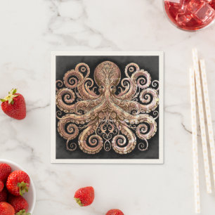 Servilleta De Papel Kraken Steampunk Octopus Ornate Gold Black