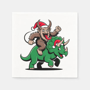 Servilleta De Papel Krampus montando un dinosaurio Santa Navidad Malva