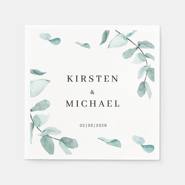 Servilleta De Papel Kundenspezifisch Elegant Eukalyptus Grün Weiß (Anverso)