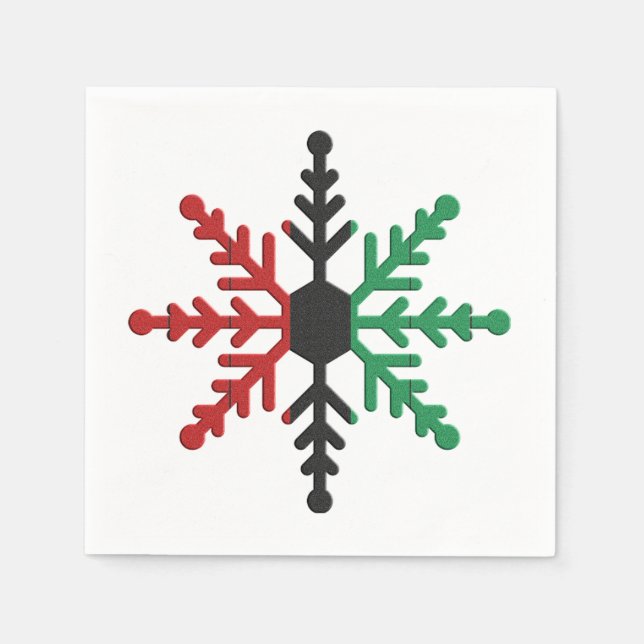 Servilleta De Papel Kwanzaa, copo de nieve rojo negro rayado (Anverso)