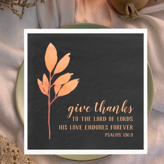 Servilleta De Papel La acuarela de oro de la pintura moderna da gracia (Give thanks to the Lord of Lords. Christian scripture modern boho watercolor botanical napkin.)