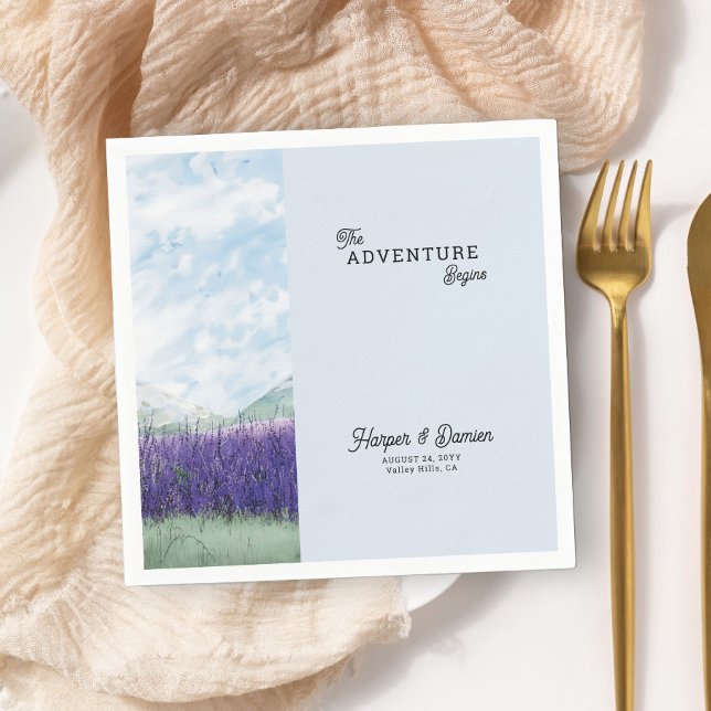 Servilleta De Papel La aventura comienza con el Boda de Mountain Laven (Cocktail Napkins from my Mountain Lavender Wedding Collection)