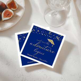 Servilleta De Papel La aventura comienza Gold Foil azul fiesta de grad