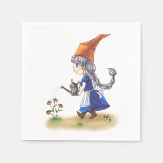 Servilleta De Papel La bella anciana Gnome regando flores