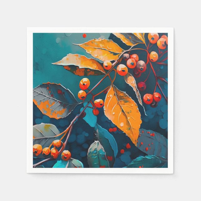 Servilleta De Papel La caída deja el aceite pintado. Follaje de otoño  (Anverso)