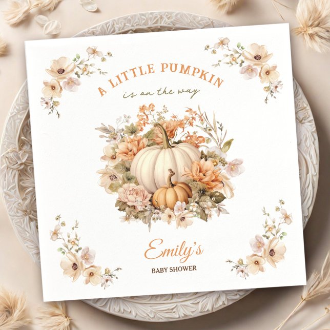 Servilleta De Papel La Calabaza Pequeña Está En Camino De Un Baby Show (Little Pumpkin Is On The Way Neutral Baby Shower Napkins)