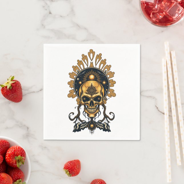 Servilleta De Papel La Calavera Dorada y sus secretos cósmicos. (In situ)