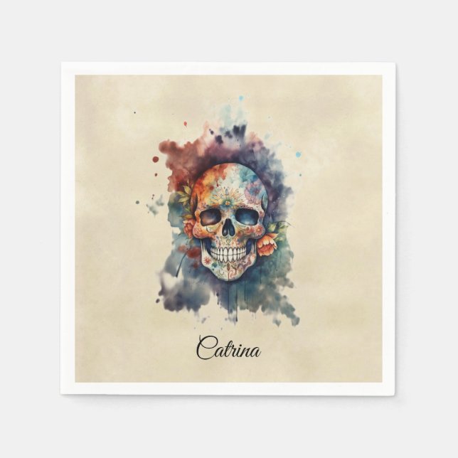 Servilleta De Papel La Calavera Hermosa, personalizado (Anverso)