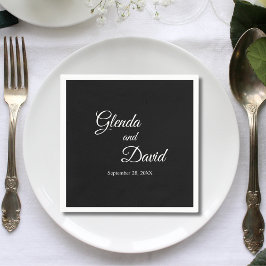 Servilleta De Papel La caligrafía negra romántica florece la boda pers