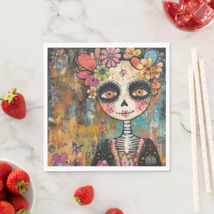 Servilleta De Papel La Catrina Esqueleto con Corona de Flores