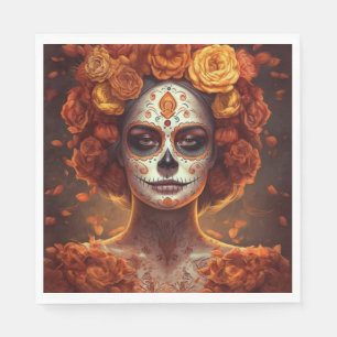 Servilleta De Papel La Catrina Marigold Día de los Muertos Cráneo de A