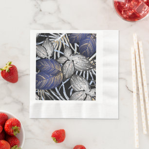 Servilleta De Papel La clase tropical es una floral azul, plateada y d