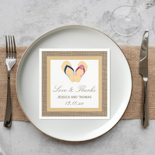 Servilleta De Papel La colección de Bodas Flip-Flop Sand Beach Burlap