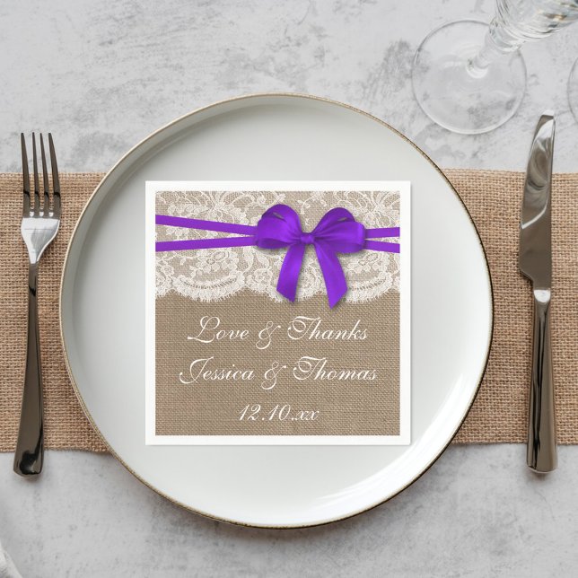 Servilleta De Papel La colección de Bodas Rustic Purple Bow (Subido por el creador)