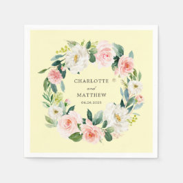 Servilleta De Papel La corona floral rosa de Rubor en amarillo
