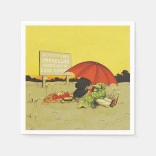 Servilleta De Papel La divertida pareja vintage Umbrella Beach Art