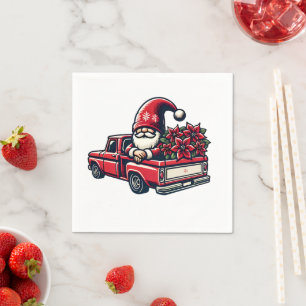 Servilleta De Papel La divertida Poinsettia Santa Gnome En Camión Rojo