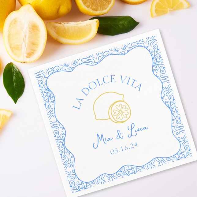 Servilleta De Papel La Dolce Vita Lemon Blue Amalfi Italia Boda (Subido por el creador)