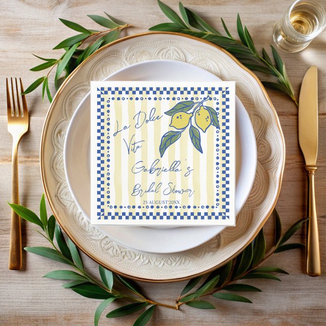 Servilleta De Papel La Dolce Vita Mano traza rayas duchas de novia (La Dolce Vita Hand drawn stripes Italian bridal shower monogrammed Napkins personalized table decor)