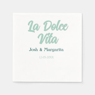 Servilleta De Papel La Dolce Vita verde azul pastel nombre fecha boda