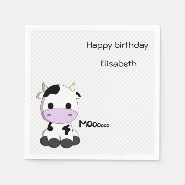 Servilleta De Papel La dulce vaca bebé en la polka cumple chica (Anverso)