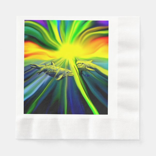 Servilleta De Papel La familia de los delfines al sol (Anverso)