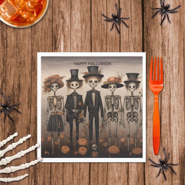 Servilleta De Papel La familia de Skeleton feliz Halloween (Subido por el creador)