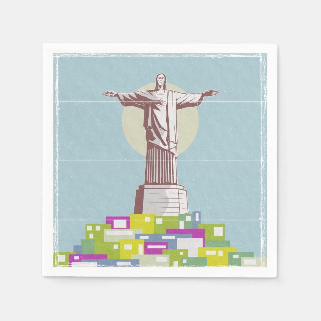 Servilleta De Papel La Favela del Afiche de Viaje Cristo Redentor (Anverso)