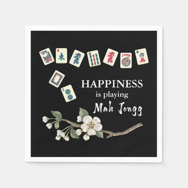 Servilleta De Papel La felicidad está jugando Mah Jongg Black (Anverso)