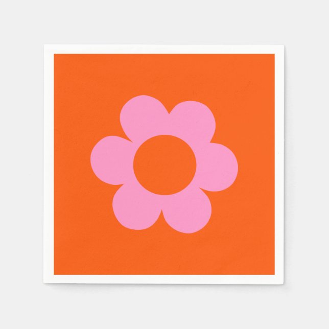 Servilleta De Papel La Fleur 01 Naranja floral retro Flor perrito rosa (Anverso)