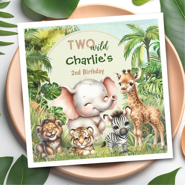 Servilleta De Papel La jungla de Safari aburre a los animales dos salv (Safari Jungle Cute Animals Two Wild 2nd Birthday Napkins)
