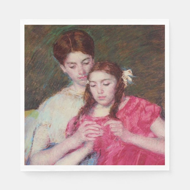 Servilleta De Papel La lección de Crochet (dos hermanas) (Anverso)
