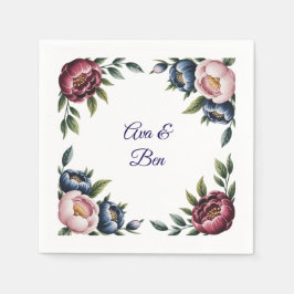 Servilleta De Papel La Marina Borgoña y la floral Boda Peony de Rubor