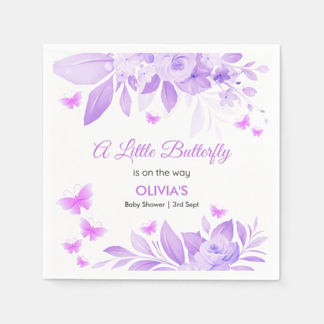 Servilleta De Papel La mariposa morada está en camino a Baby Shower (Anverso)