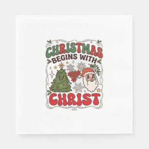 Servilleta De Papel La Navidad comienza Cristo Papá Noel Árbol Copo de