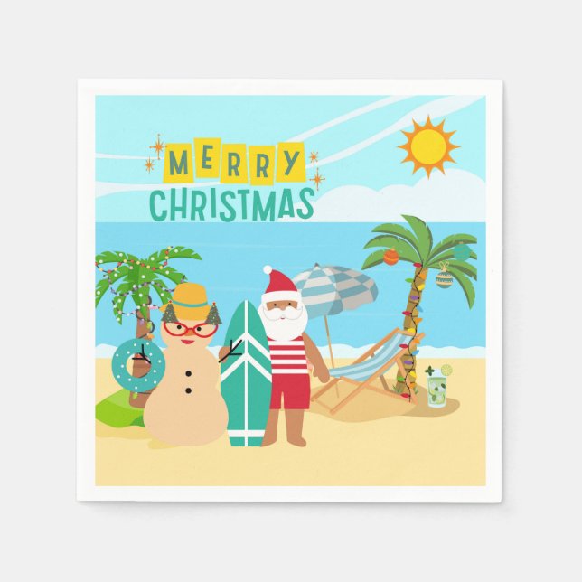 Servilleta De Papel La Navidad de la playa de Santa (Anverso)