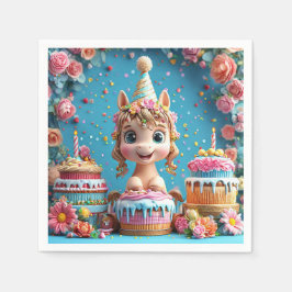 Servilleta De Papel La Personalizado Adorable Pony Celebrando el Cumpl