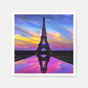 Servilleta De Papel La Pintoresca Torre Eiffel Con Un Amanecer De Lumi