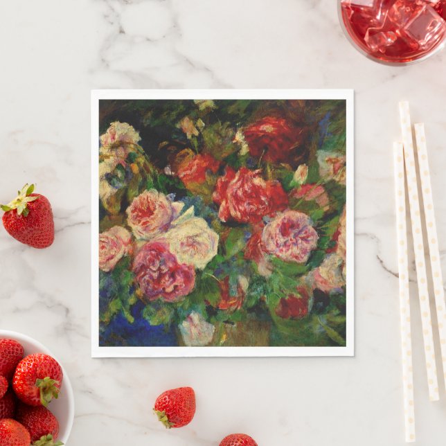Servilleta De Papel la pintura de Pierre Renoir, Rosas, (In situ)