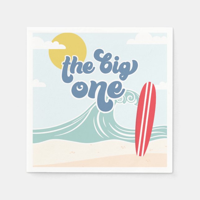 Servilleta De Papel La Playa de Surf The Big One 1er Cumpleaños (Anverso)