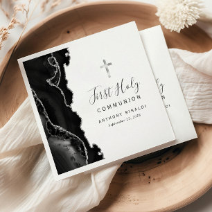 Servilleta De Papel La primera comunión sagrada de Black Silver Agate
