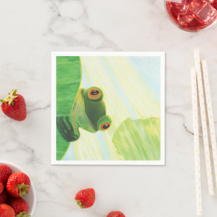 Servilleta De Papel La rana verde de ojos grandes detrás de la almohad