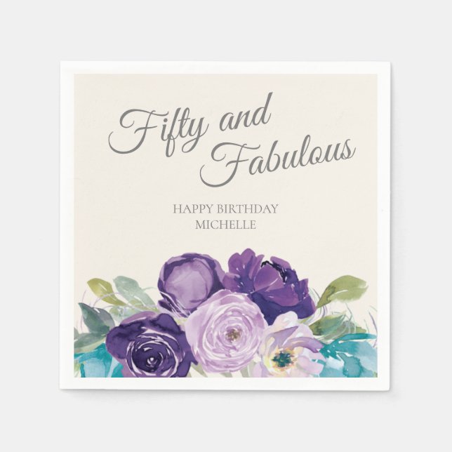 Servilleta De Papel La Salvia Floral Azul Púrpura deja a cincuenta y f (Anverso)