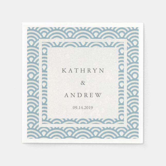 Servilleta De Papel La Seigaiha japonesa ondea elegantemente azul clar (Anverso)